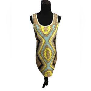 COPY - Harper Beaded Dress, Small Sequined Chartreuse Silver Aztec Tribal Mini …